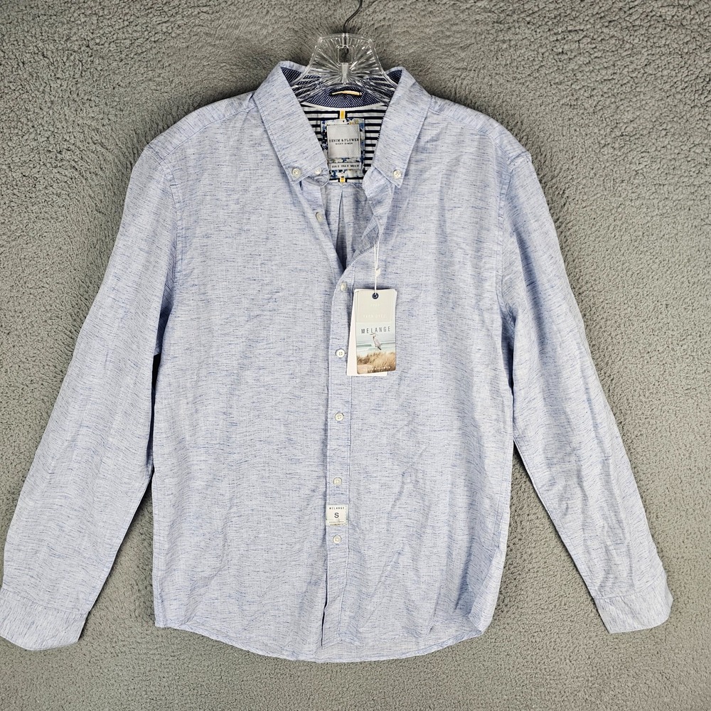 Denim & Flower Button Up Mens S Blue Melange Long Sleeve Ricky Singh Shirt